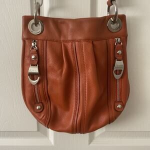 B Makowsky Leather Crossbody Shoulder Bag Silver Terracotta Camel 2000s